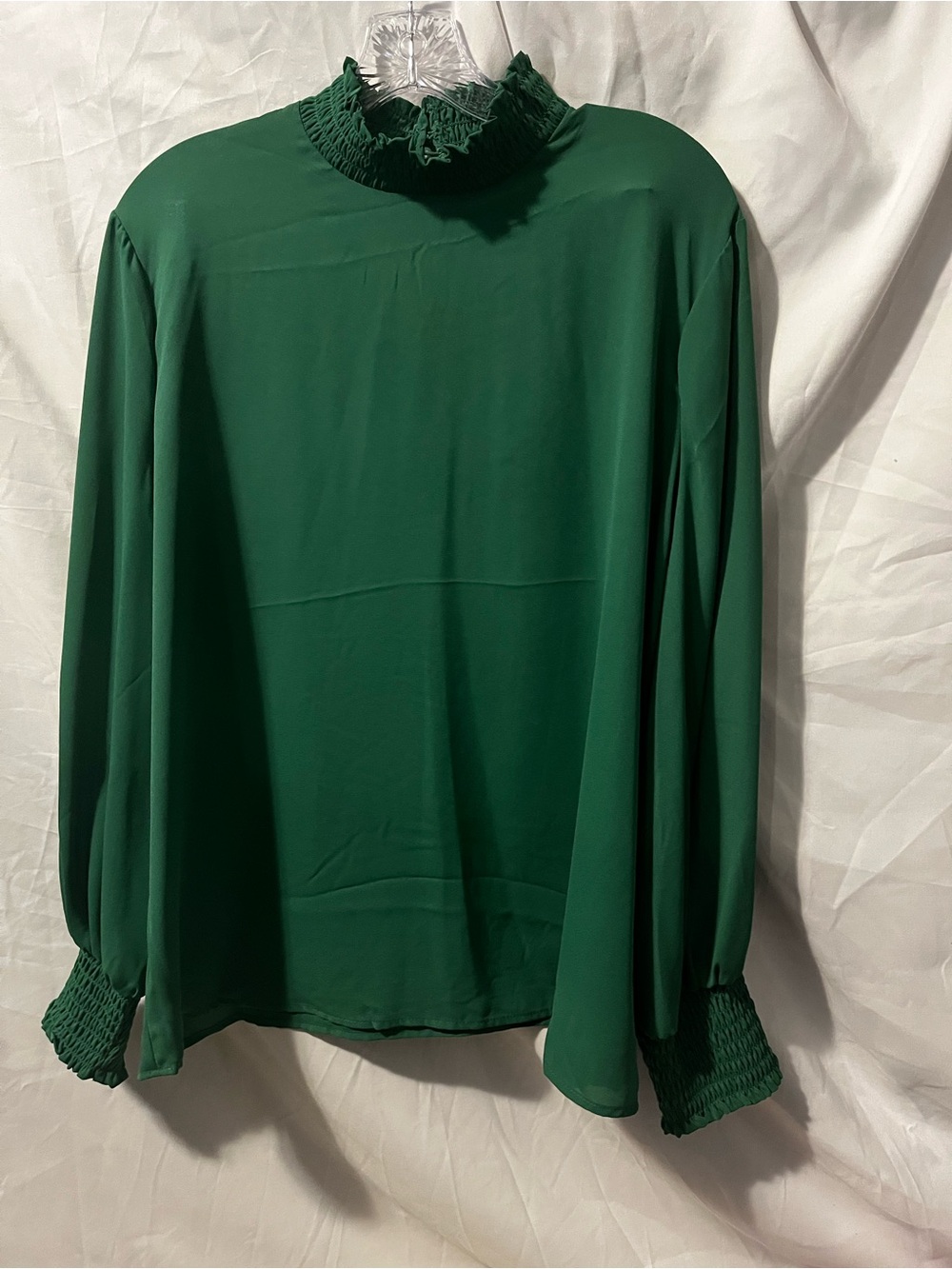 NY&C Elegant Green Smocked Neck Long-Sleeve Top